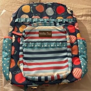 NWT Matilda Jane Kids Blue Apple Print Patterned Backpack RARE